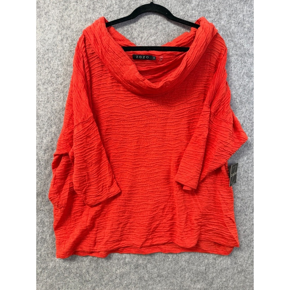 ZoZo Brand Crinkle Orange Cowl Neck Tunic 3/4 Sleeves‎ Women's Size 1X NWT
